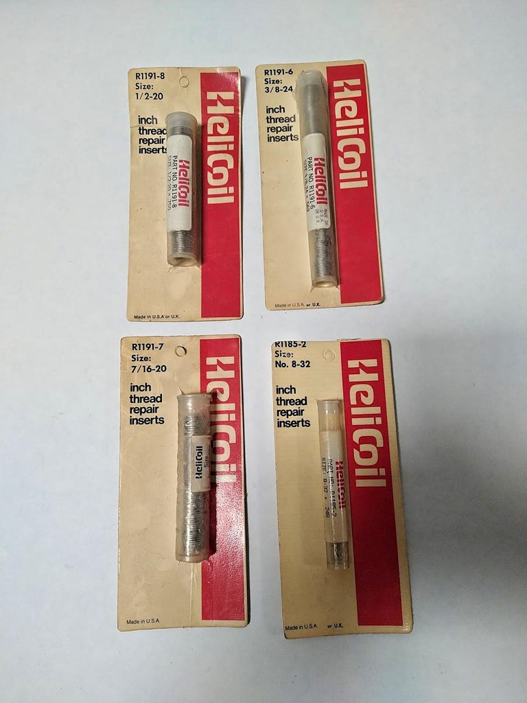 Lot of 4 Helicoil Inch Thread Repair Inserts 1/2-20 3/8-24 7/16-20 8-32 USA Made