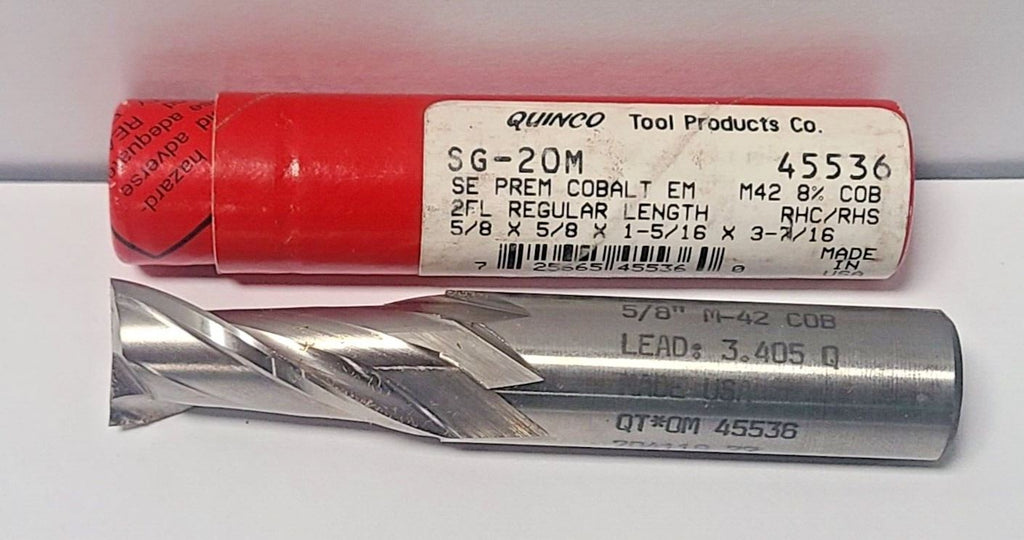 QUINCO TOOL PRODUCTS HSS High Speed Steel 2 Flute 5/8 x 5/8 End Mill SG-20M SE