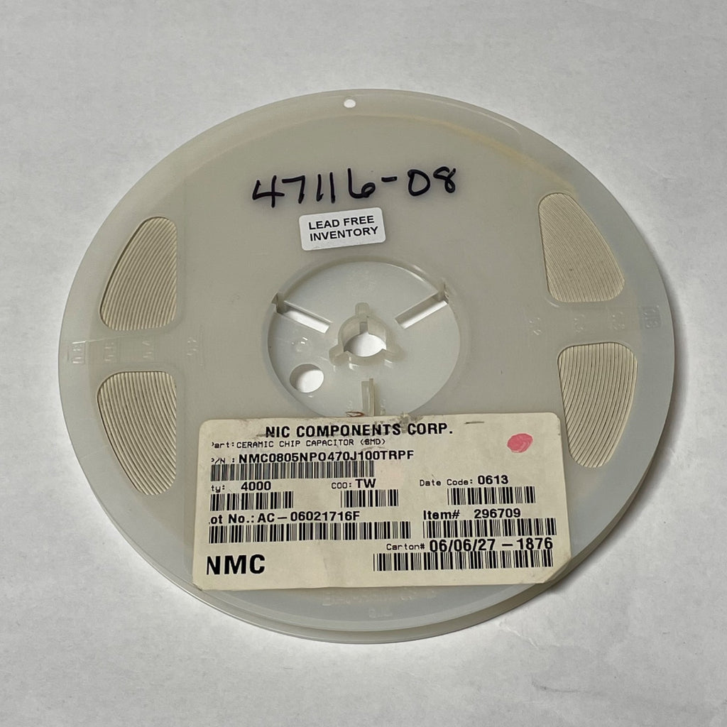Reel of 4000 NIC COMPONENTS NMC0805NP0470J100TRPF Capacitor 47pF 5% 47116-08