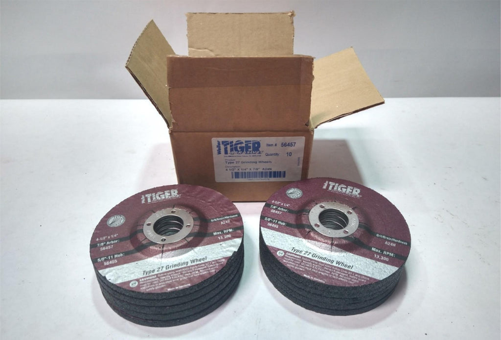 4-1/2x1/4x7/8 Tiger Abrasive Type 27 Grinding Wheels USA 13,300 RPM Box of 10