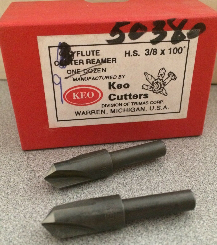 Lot of 2 KEO Cutters 3/8" x 100 Degree 3 Flute Center Reamer HSS 50380 New