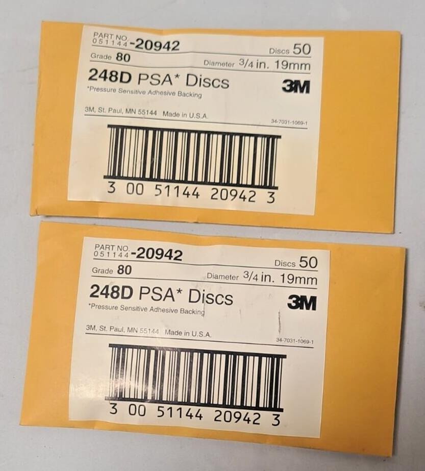 100 Discs 3M 3/4” Stick On Disc 248D 80 Grit THREE-M-ITE RB PSA 20942