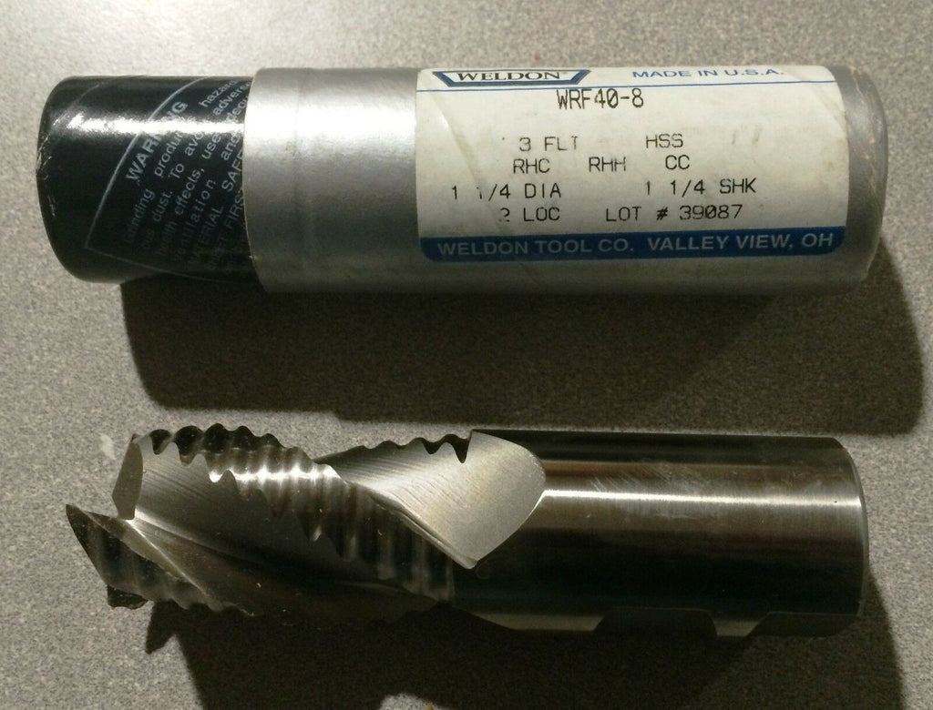 New Weldon HSS End Mill 1-1/4" Dia 3 Flute Rougher WRF40-8 USA Made Tools