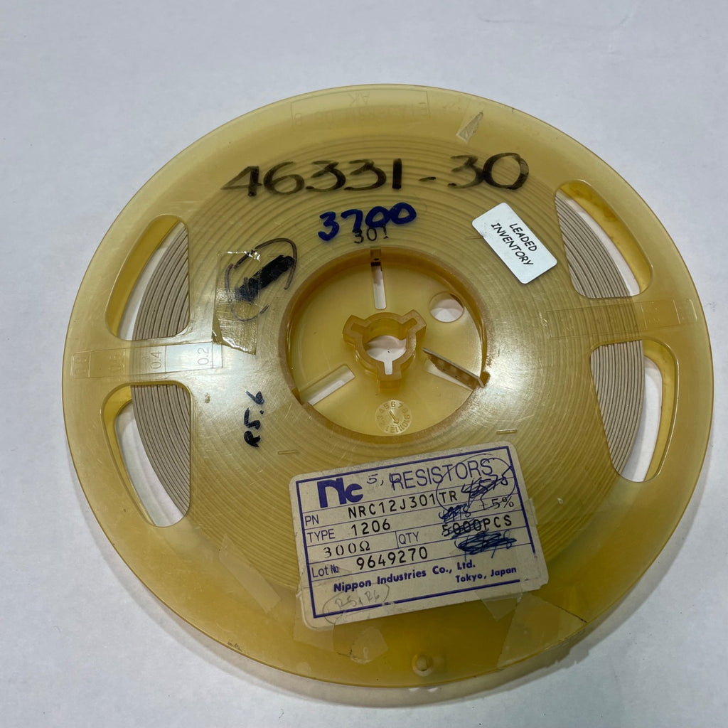 Reel of 3500 Nippon Industries NRC12J301TR 1206 300 Ohm 5% Resistor 46331-30