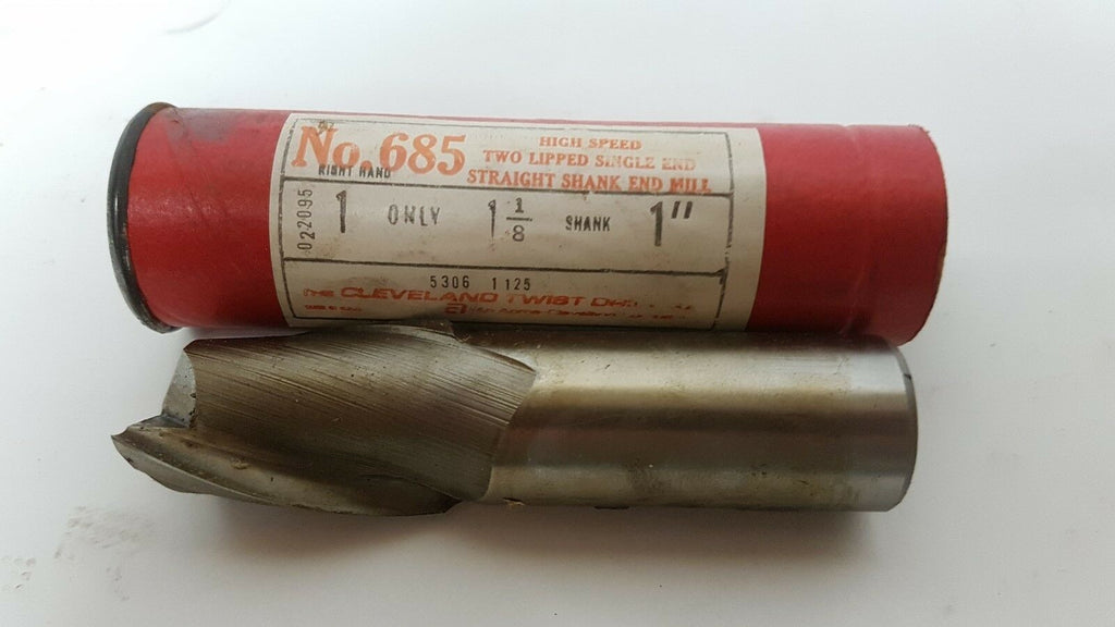 1-1/8" Cleveland NO. 685 HSS End Mill 1-1/8 Diameter 1" Shank 2 Flutes New USA
