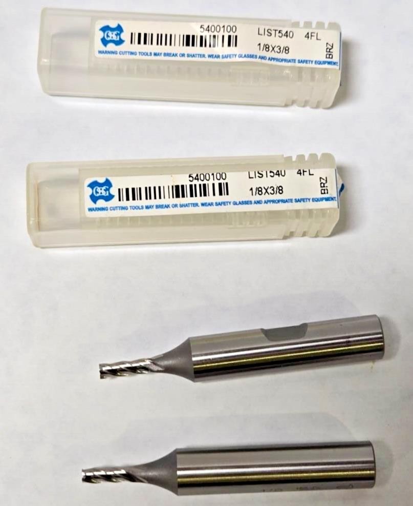 Lot of 2 OSG 5400100 End Mill,Cobalt,1/8,4 FL,SGL Sq End,NC