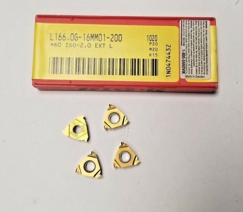 SANDVIK Coromant L166 0G 16MM01 200 1020 60 ISO 2.0 4 Carbide Inserts Threading