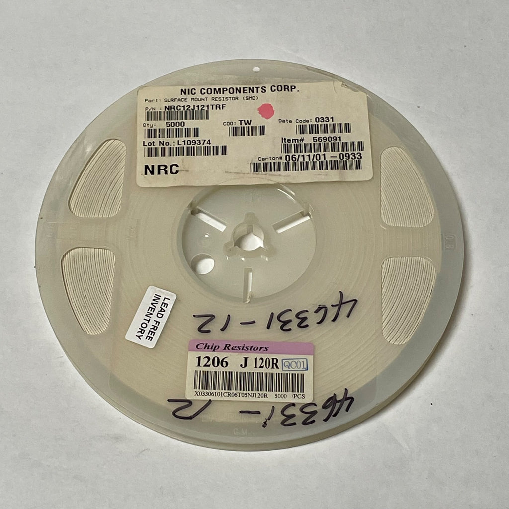 Reel of 5000 NIC COMPONENTS NRC12J121TRF 1206 120 Ohm 5% Resistor 46331-12