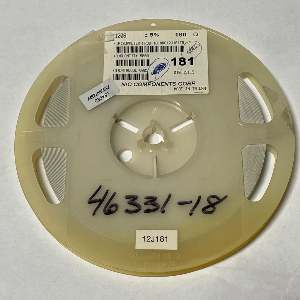 Reel of 3900 NIC Components NRC12J181TR 1206 +/- 5% 180 Ohm 46331-18
