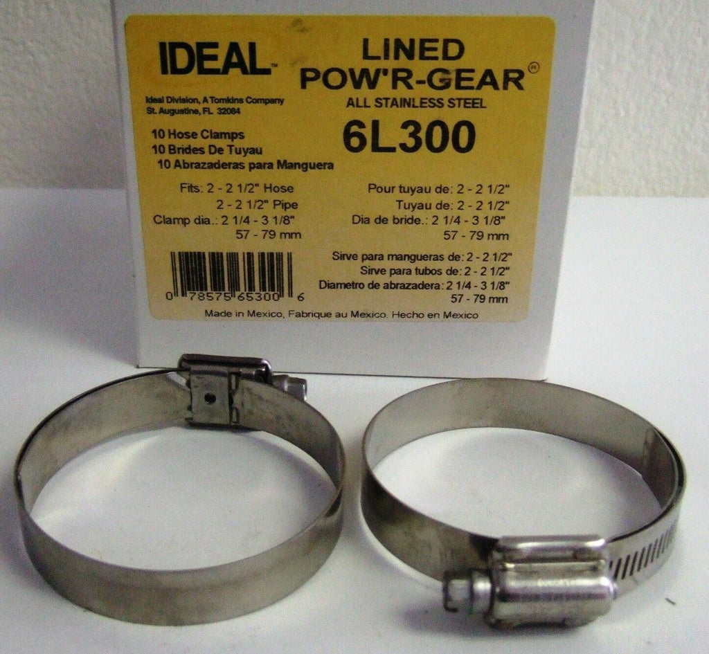 IDEAL 2 Hose Clamps 6L300 Stainless Steel Lined Pow'r Gear Fits 2 - 2 1/2" Hose