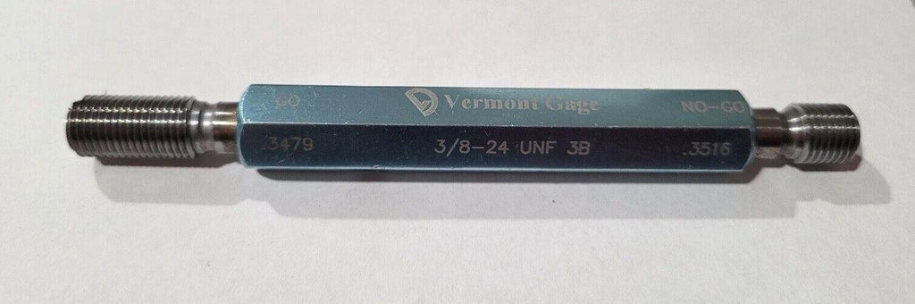 3/8-24 UNF 3B Vermont GO & NO GO Thread Plug Gage GO P.D. .3479 & NOGO PD .3516