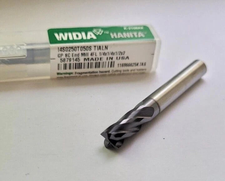 WIDIA HANITA I4S0250T050S 1/4 x 1/4 x 1/2 x 2 GP 8C 4FL TIALN CARBIDE END MILL
