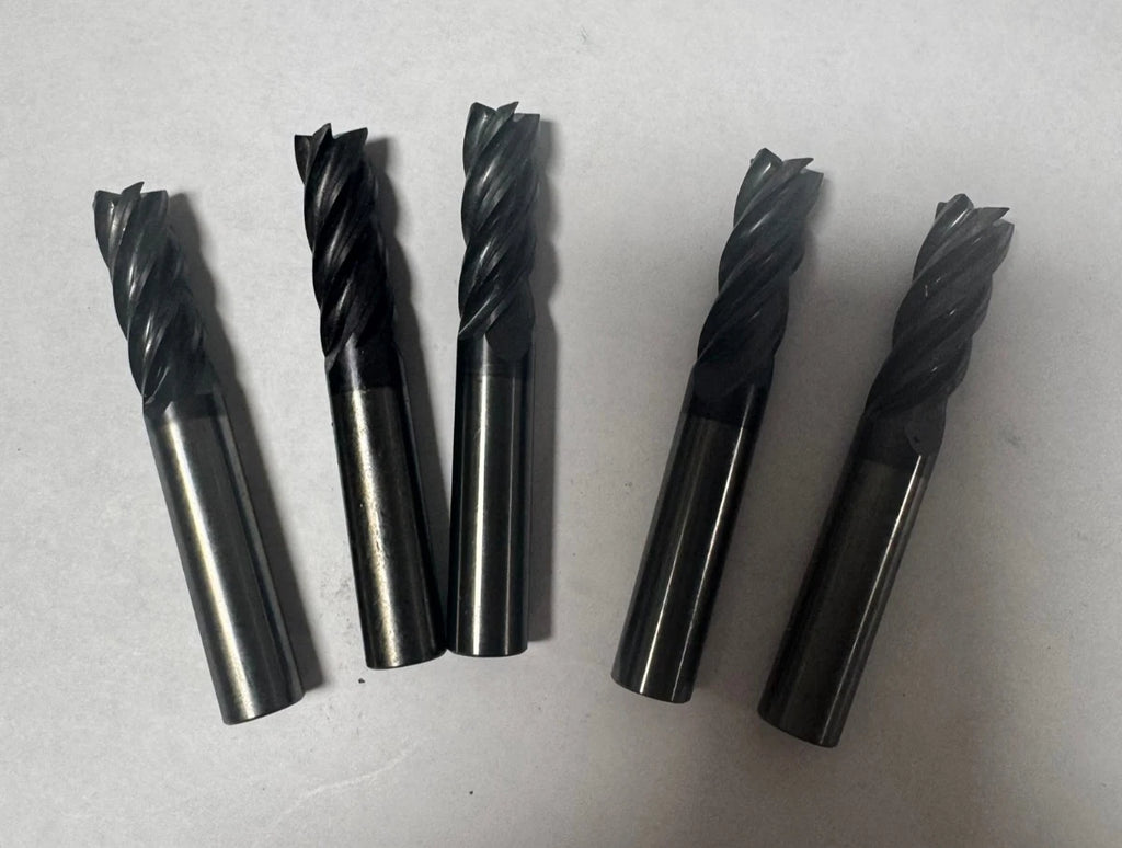 Lot of 5 Solid Carbide 3/8 End Mills 5 Flutes Used
