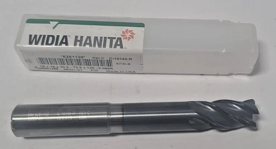 WIDIA HANITA SOLID CARBIDE END MILL 4 FLUTE TOOL BIT 16 0.60R 30.5 - 73.5 x 125