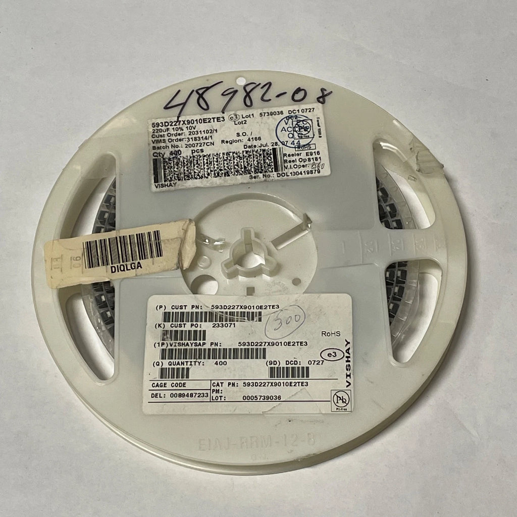 Reel of 200 VISHAY 593D227X9010E2TE3 220uF 10% 10V 48982-08