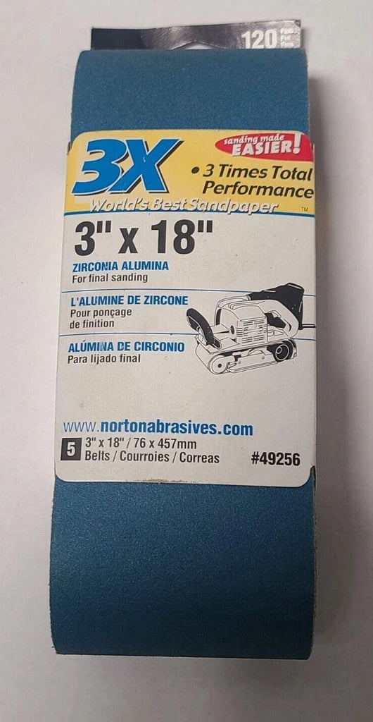 Lot of 25 (5 Packs of 5) NORTON Sanding Abrasive Belts 120 Grit 3" x 18"