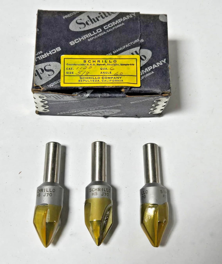 Schrillo 5/8" High Speed Steel Countersink 60 Degree 1/2 #1120 USA Lot of 3