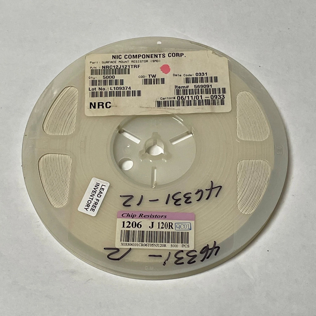 Reel of 5000 NIC COMPONENTS NRC12J121TRF 1206 120 Ohm 5% Resistor 46331-12