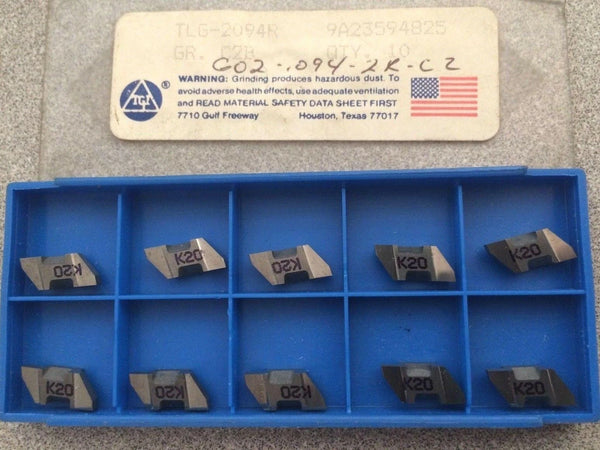 10 Pcs TGI USA Made TLG 2094R C2B K20 Lathe Grooving Carbide Inserts Tools New