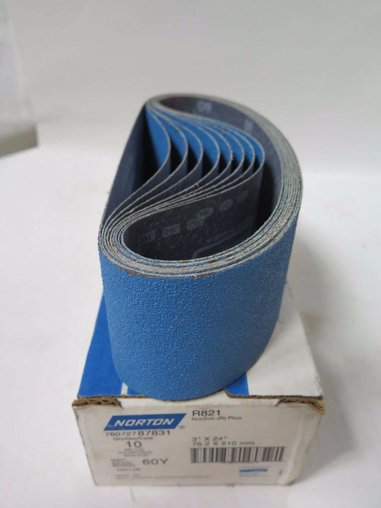 Norton 3" x 24" Sanding Belts 87831 Grit 60Y Qty 10 R821 Brand New