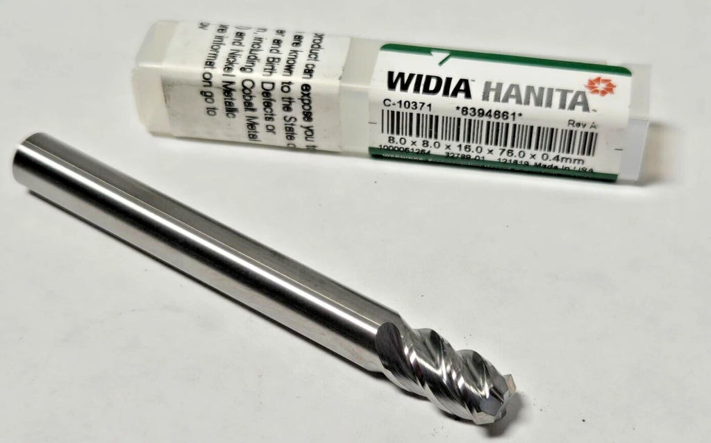 WIDIA HANITA SOLID CARBIDE END MILL 4 FLUTE TOOL BIT 8 x 16 x 76 x 0.4mm USA New