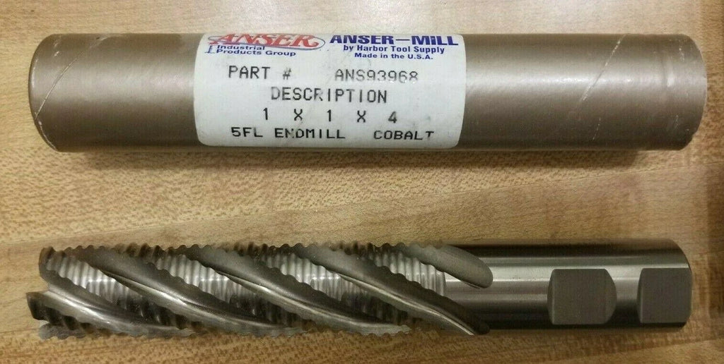 ANSER-MILL 5 Flute 1 x 1 x 4 End Mill Cobalt HSS ANS93968 M42 5.441 USA