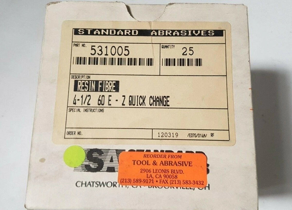 25 Pcs Standard Abrasives 4-1/2" Resin Fibre Quick Change Disc Scotch 531005 New