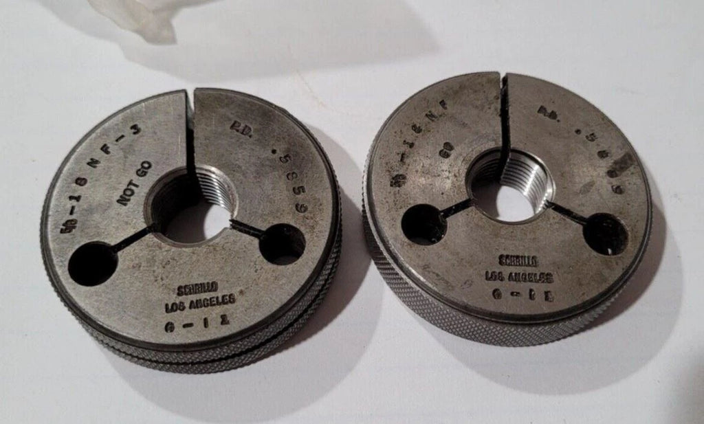 Set of 5/8-18 NF-3 GO & NO GO Set Thread Ring Gage P.D. .5889 & .5859 Gages