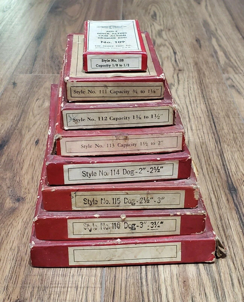 Set Of 8 RED-E Quick Acting Cam Action Grinder Dog The Ready Tool Rare Vintage