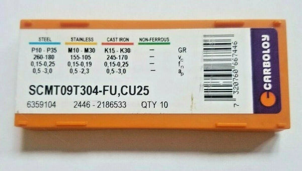 10 Pcs CARBOLOY SCMT 09T304-FU CU25 Carbide Inserts Lathe Tools New