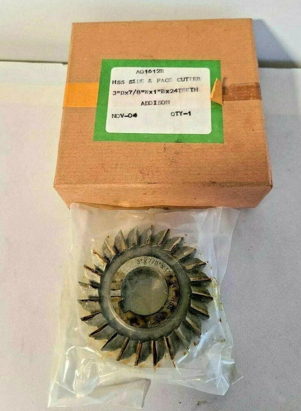 Face Mill Cutter 3"x7/8"x1" ADDISON A01612E Side Milling HSS 24 Teeth New