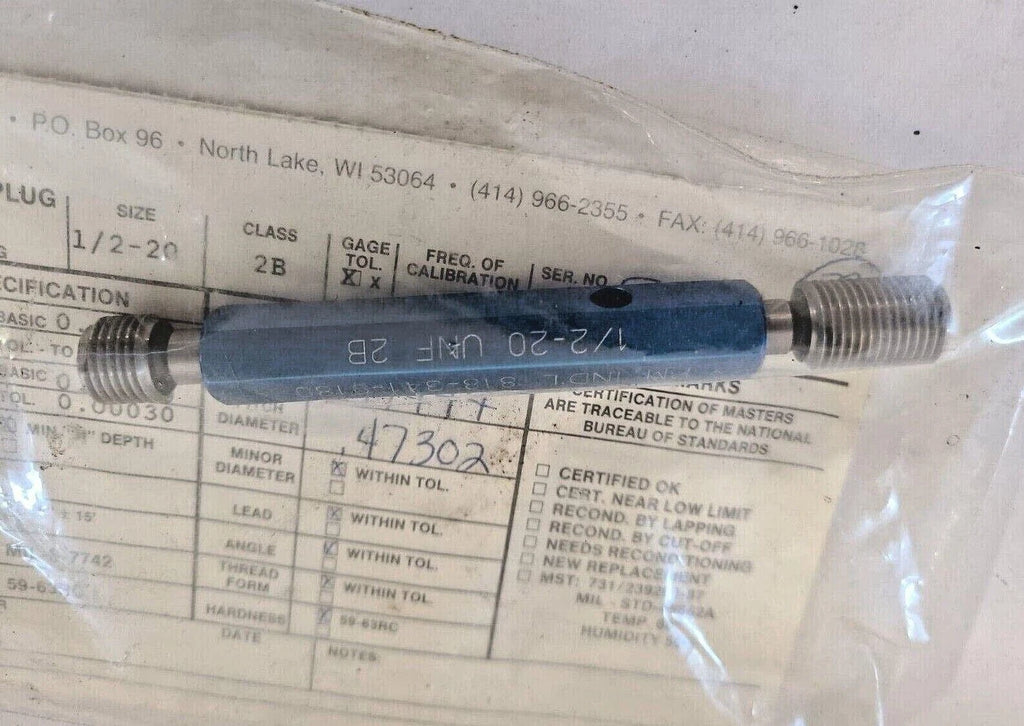 BALAX THREAD PLUG GAGE 1/2-20 GO NO GO 2B UNF