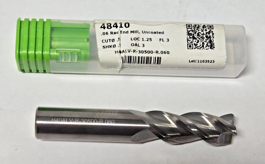 Helical 48410 Solid Carbide End Mill 3 flute .06" Radius 1/2 x 1/2 x 3