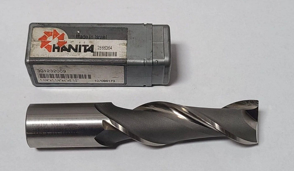 Hanita End Mill High Speed Steel HSS 2 Flute 1-1/4" x 1-1/4" x 4" 3012 New