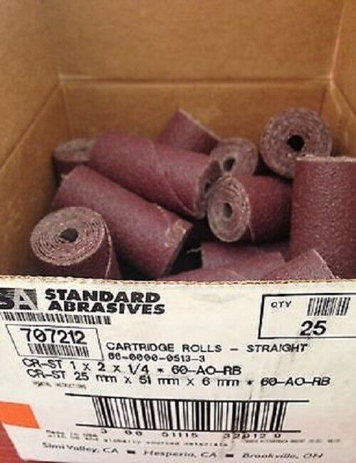 Standard Abrasives 707212 1" x 2" x 1/4" 60 Grit Straight Cartridge Rolls Lot 25