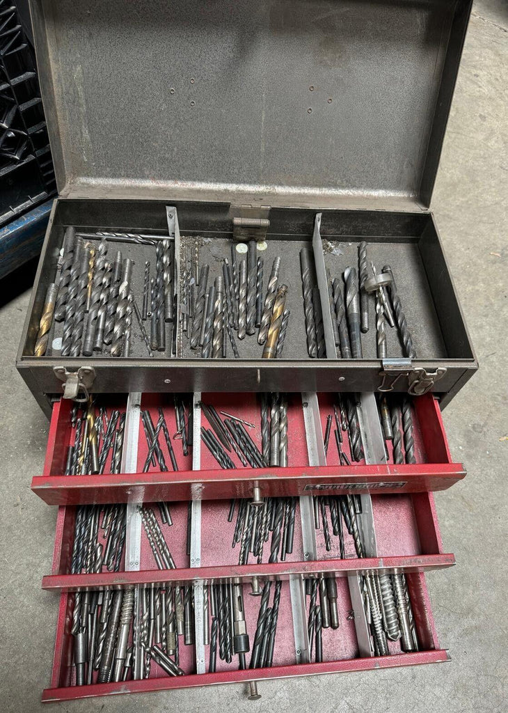 Large Lot of Drill Bits in a Tool Box Chest Work Shop Cabinet Storage Complete