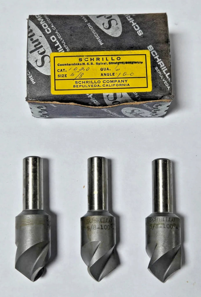 Schrillo 5/8" High Speed Steel Countersink 100 Degree 3/8 #1020 USA Lot of 3