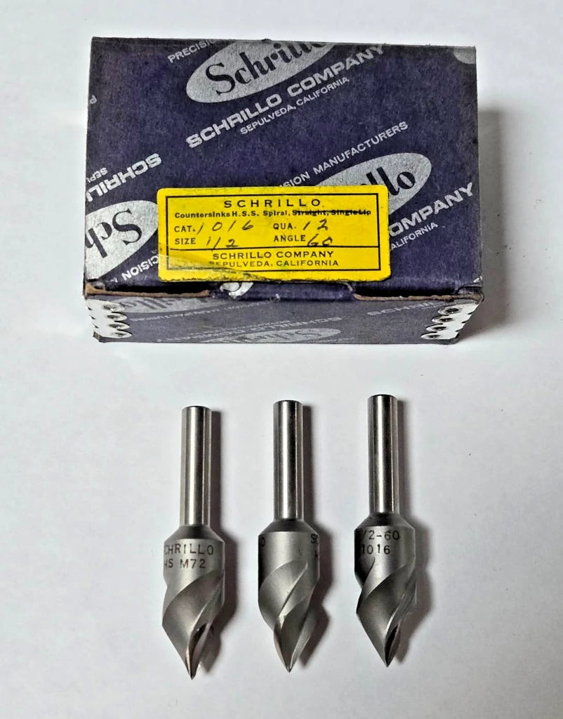 Schrillo 1/2" High Speed Steel Countersink 60 Degree #1016 USA Lot of 3