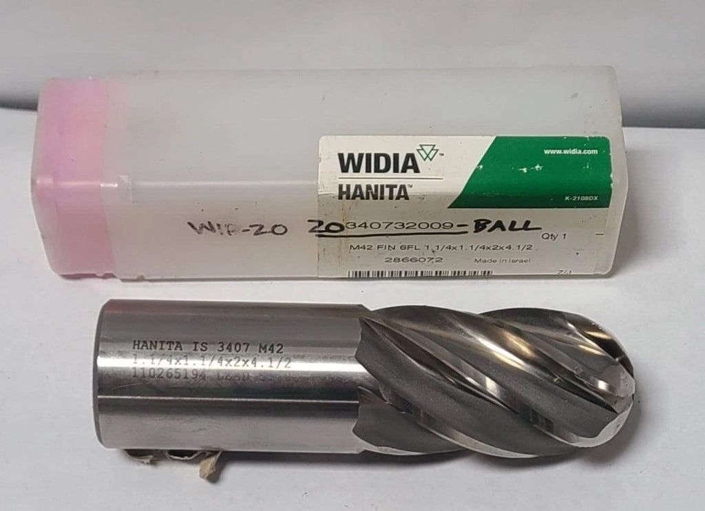 Hanita Carbide End Mill 6 Flutes Ball 1-1/4 x 1-1/4 x 2 x 4-1/2 Sharpen 3407 M42