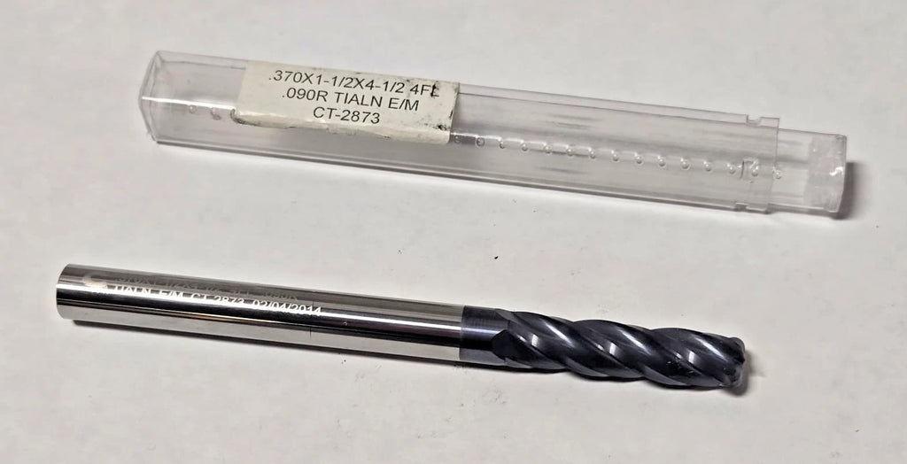 California Tool SOLID CARBIDE END MILL 4 FLUTE .370 x 1-1/2 x 4-1/2 .090R Tialn