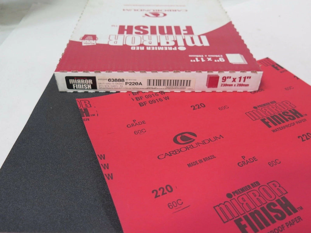 50 PREMIER CARBORUNDUM 9 x 11" Mirror Finish Waterproof Paper 63888 Grit 220A