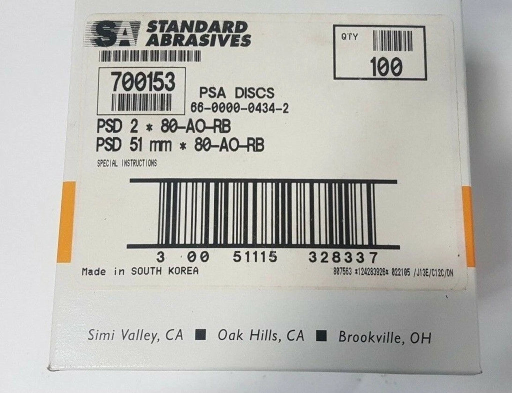 Standard Abrasives PSA Sanding Disc 700153 PSD 2 51 mm New USA 80-AO-RB 100 Pcs