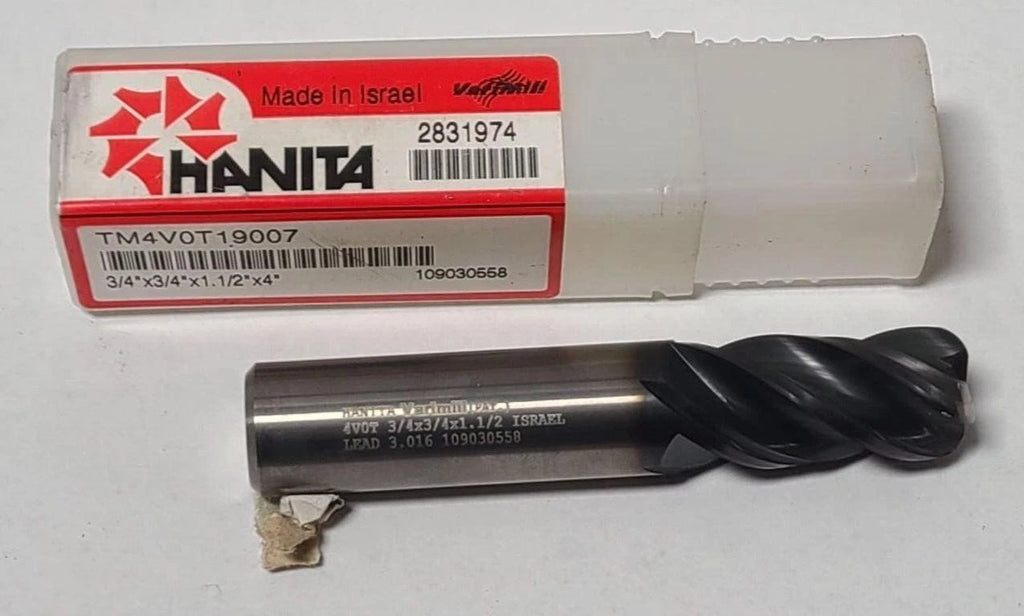Hanita Carbide End Mill 4 Flutes 3/4" Shank x 3/4 x 1-1/2 Sharpen VariMill 4VOT