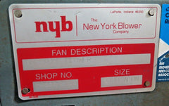 NYB NEW YORK BLOWER Pressure Blower Fan 7.5HP Size 2006 ALUM