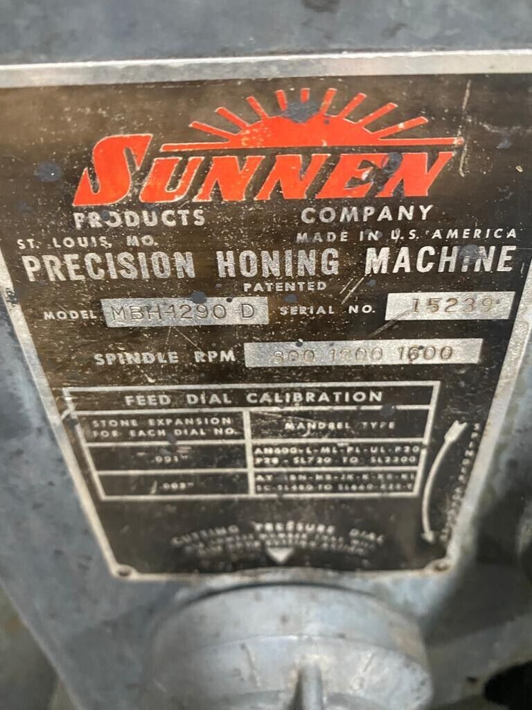 Sunnen MBH-1290 D Hone Precision Honing Machine Sold for Parts