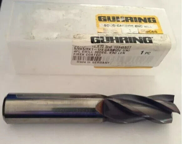 New GUHRING Solid Carbide End Mill 5/8 x 5/8 Firex Coated 4 Flute Germany Made Free Shipping