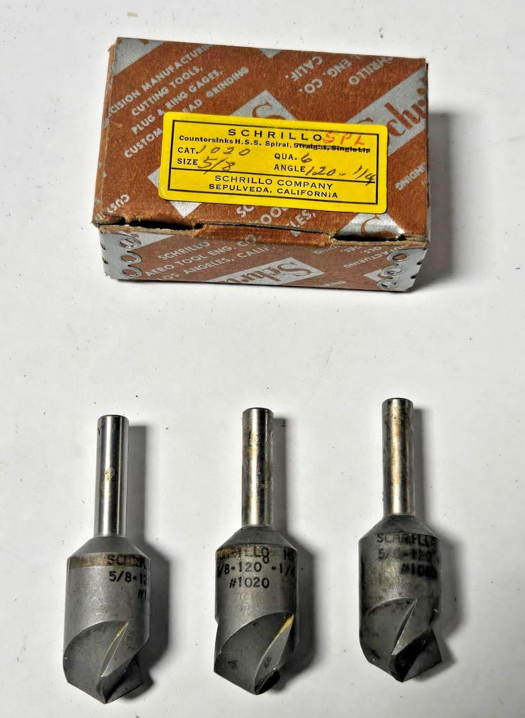 Schrillo 5/8" High Speed Steel Countersink 120 Degree 1/4 #1020 USA Lot of 3