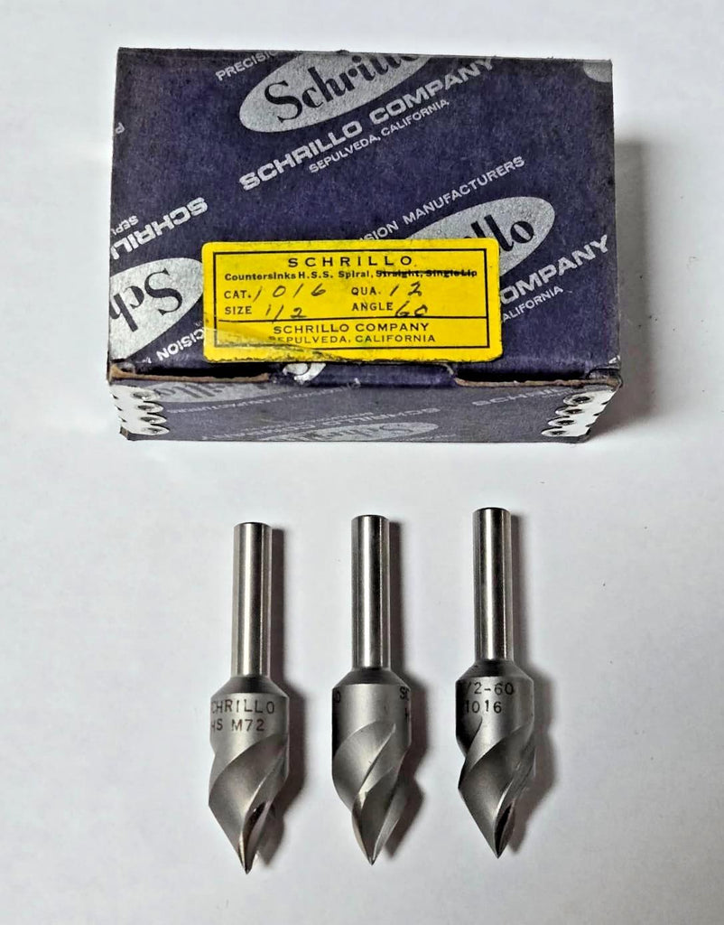 Schrillo 1/2" High Speed Steel Countersink 60 Degree #1016 USA Lot of 3