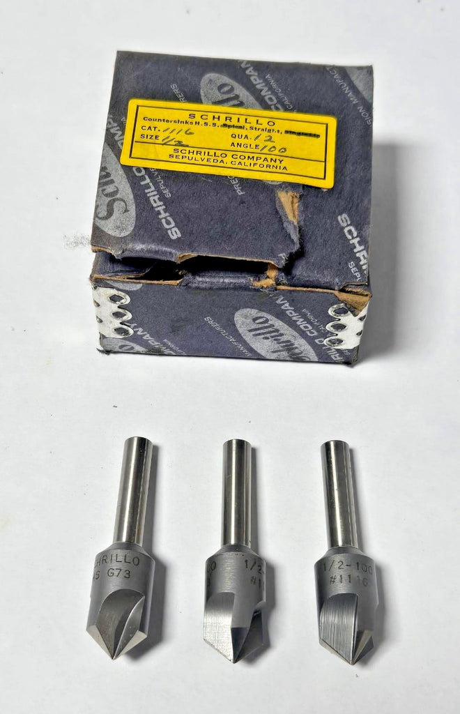 Schrillo 1/2" High Speed Steel Countersink 100 Degree #1116 USA Lot of 3