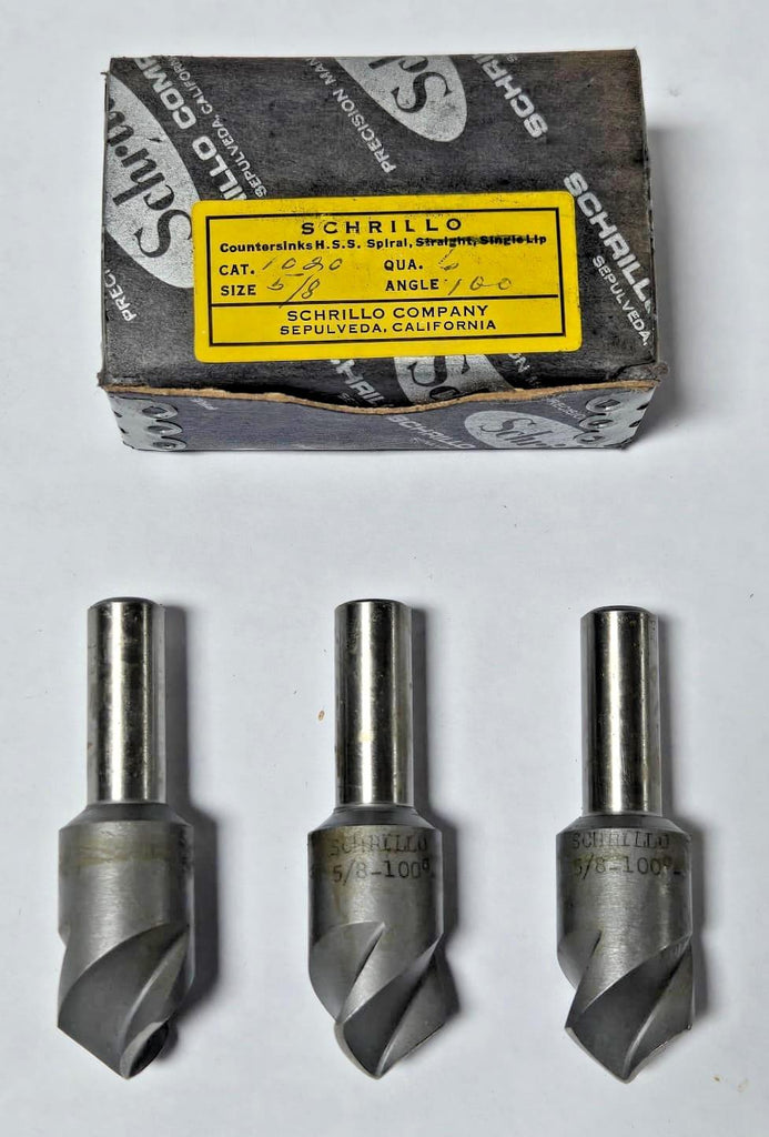 Schrillo 5/8" High Speed Steel Countersink 100 Degree 3/8 #1020 USA Lot of 3
